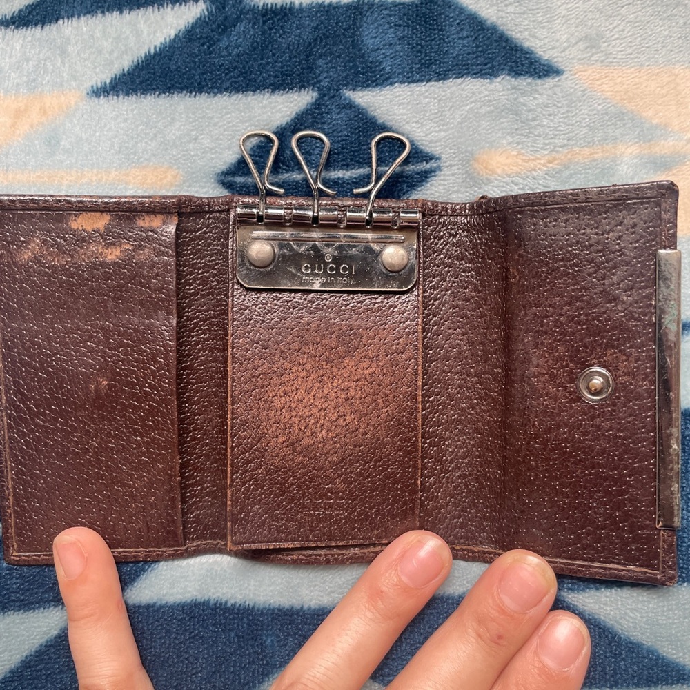 Gucci Brown Monogram Canvas Card Case with Silver-Tone Plate *dirty canvas - Picture 7 of 9